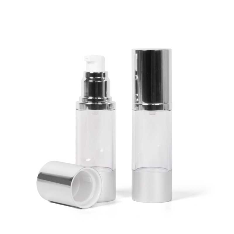 Frasco airless transparente, cierre de aluminio, 30 ml