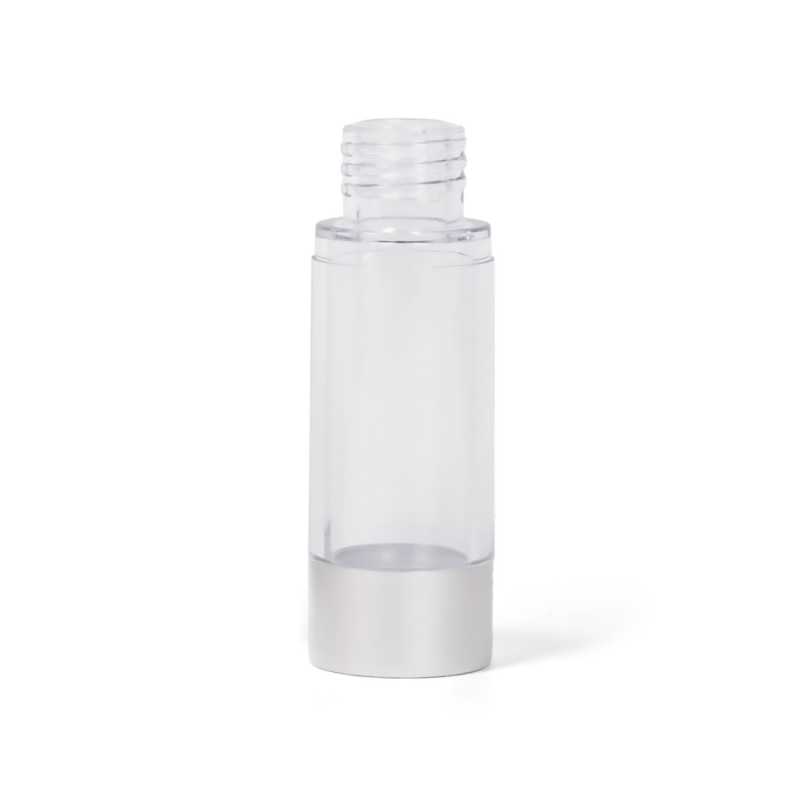 Frasco airless de plástico transparente con base plateada, 15 ml