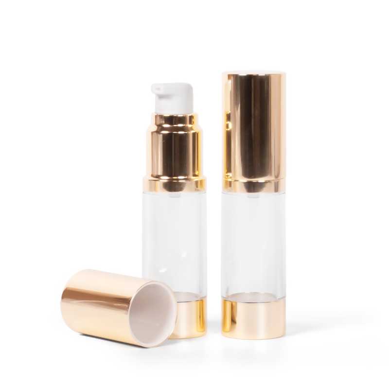 Frasco airless transparente, fondo dorado, 15 ml