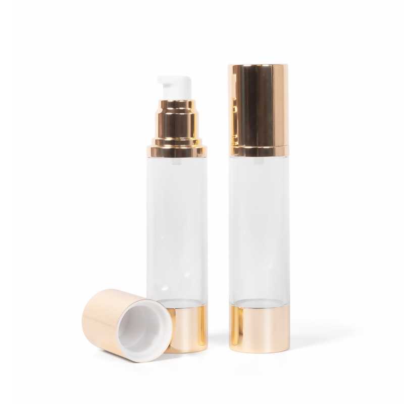 Frasco airless transparente con fondo dorado, 45 ml