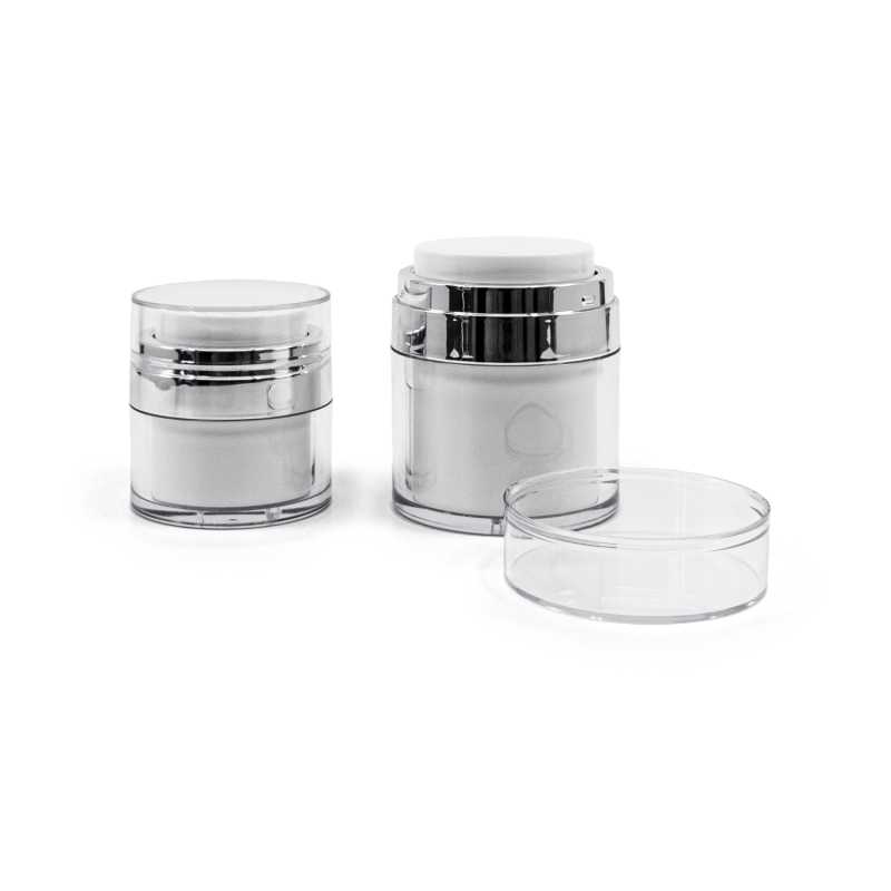 Tarro airless, blanco, con borde plateado, 50 ml