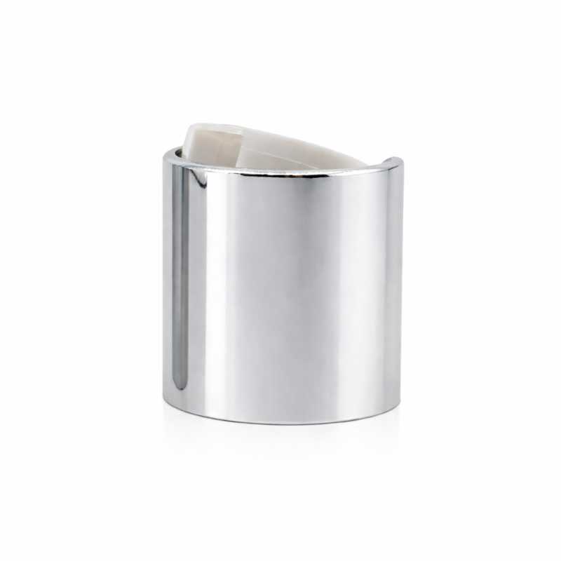 Tapón disc-top, aluminio + plástico, plateado, centro blanco, 24/410
