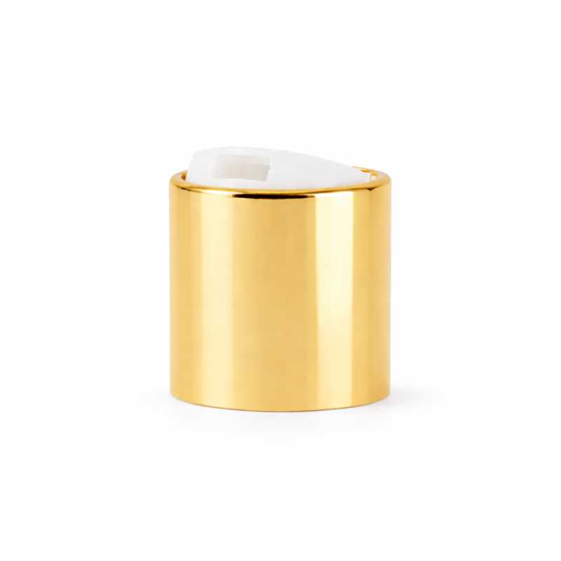 Tapón disc-top, aluminio + PP, dorado, centro blanco, 24/410