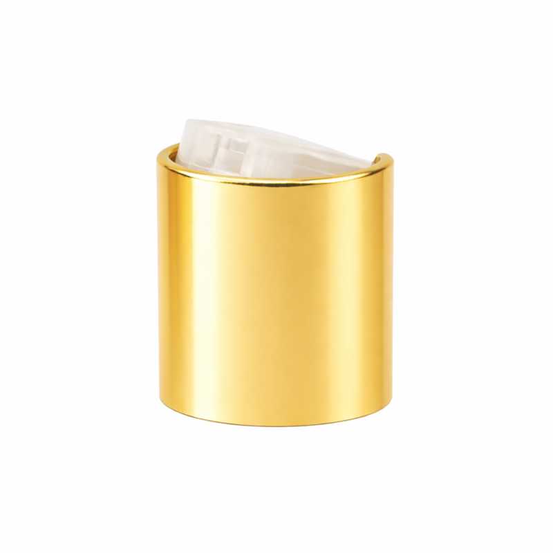 Tapón disc-top, aluminio + plástico, dorado, parte central transparente, 24/410
