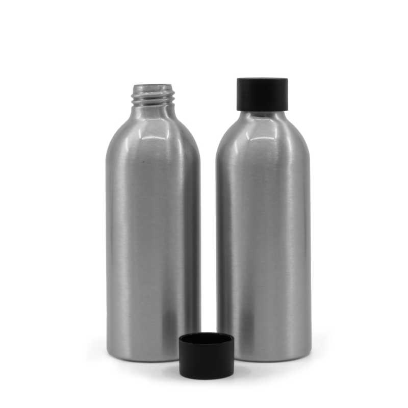Botella de aluminio, 24/410, tapón negro mate, 200 ml