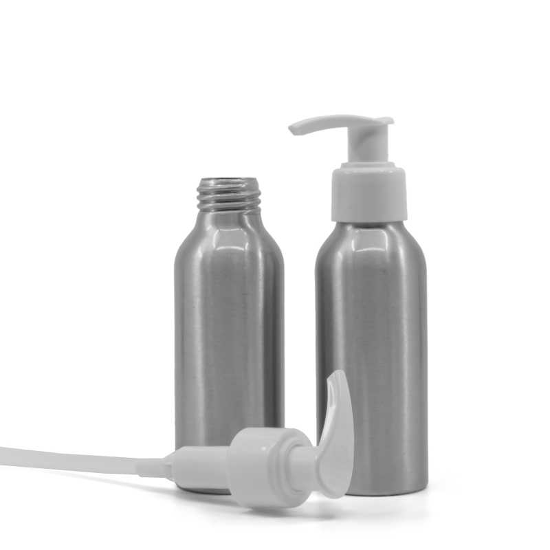 Botella de aluminio, bomba blanca, 100 ml