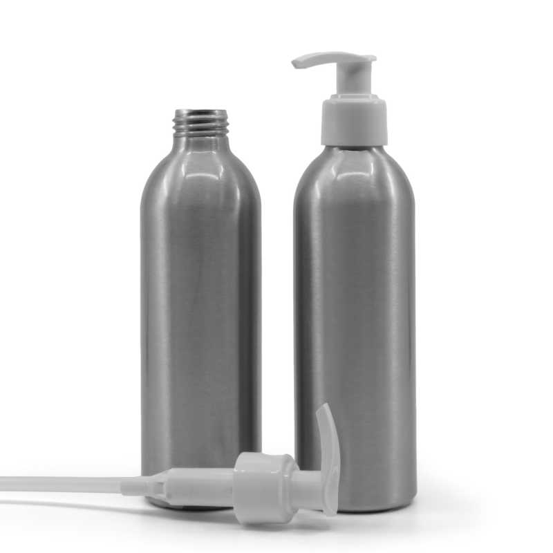 Botella de aluminio, bomba blanca, 225 ml