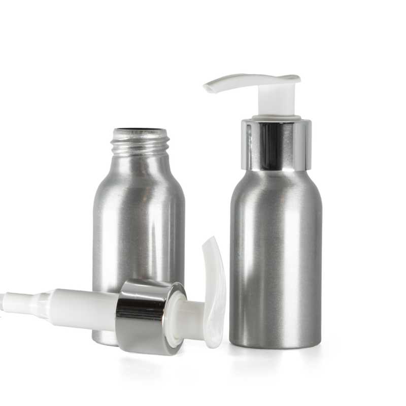 Frasco de aluminio, bomba blanca, 50 ml
