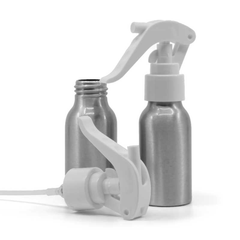 Frasco de aluminio, pulverizador de gatillo blanco, 50 ml