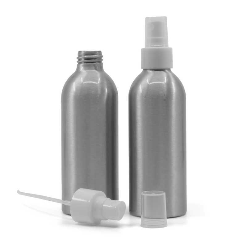 Botella de aluminio, pulverizador blanco, 200 ml