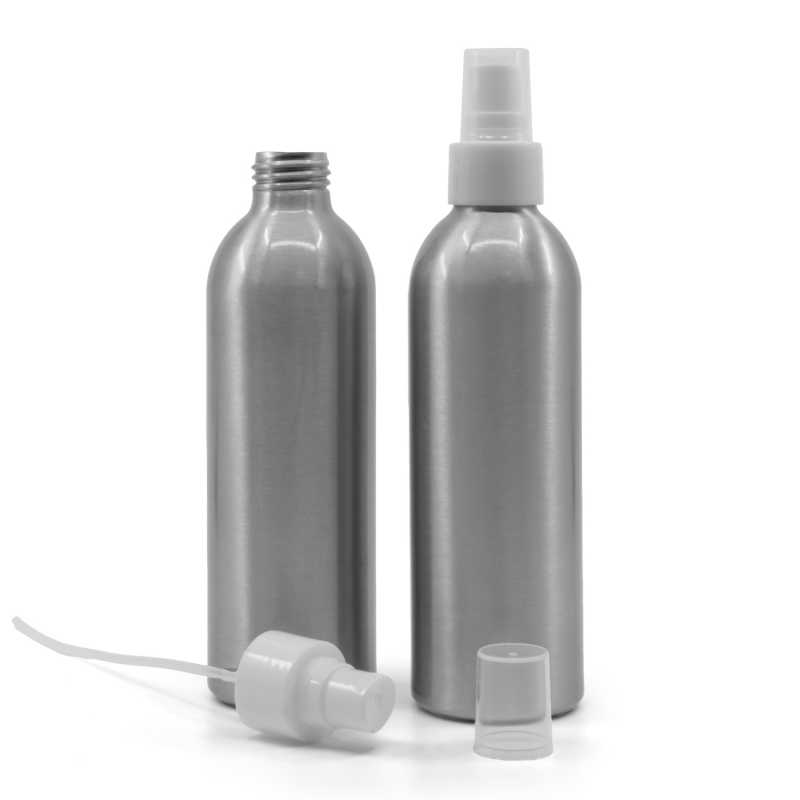 Botella de aluminio, pulverizador blanco, 225 ml
