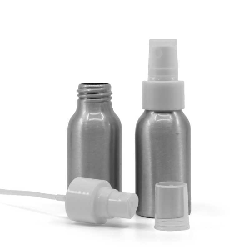 Frasco de aluminio, pulverizador blanco, 50 ml