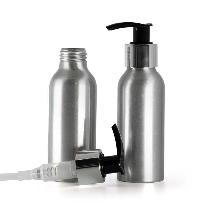 Frasco de aluminio, bomba negra y plateada, 100 ml