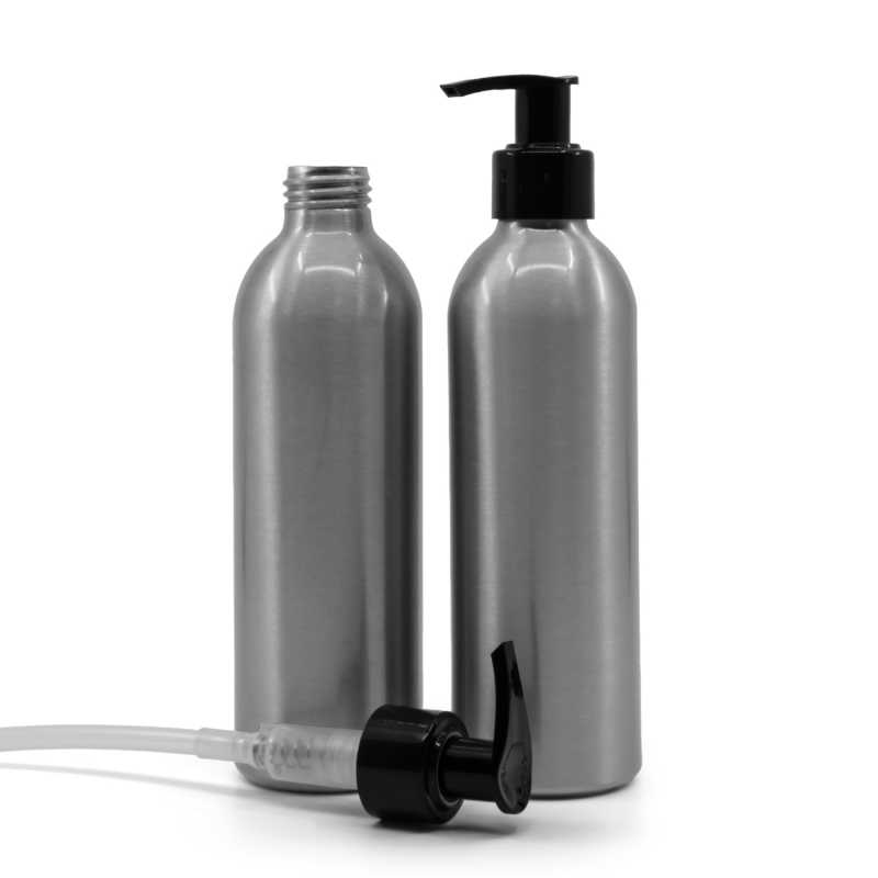 Botella de aluminio, bomba negra, 225 ml