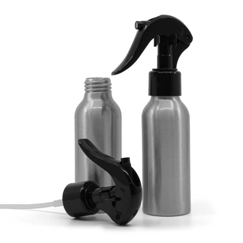Botella de aluminio, pulverizador de gatillo negro, 100 ml