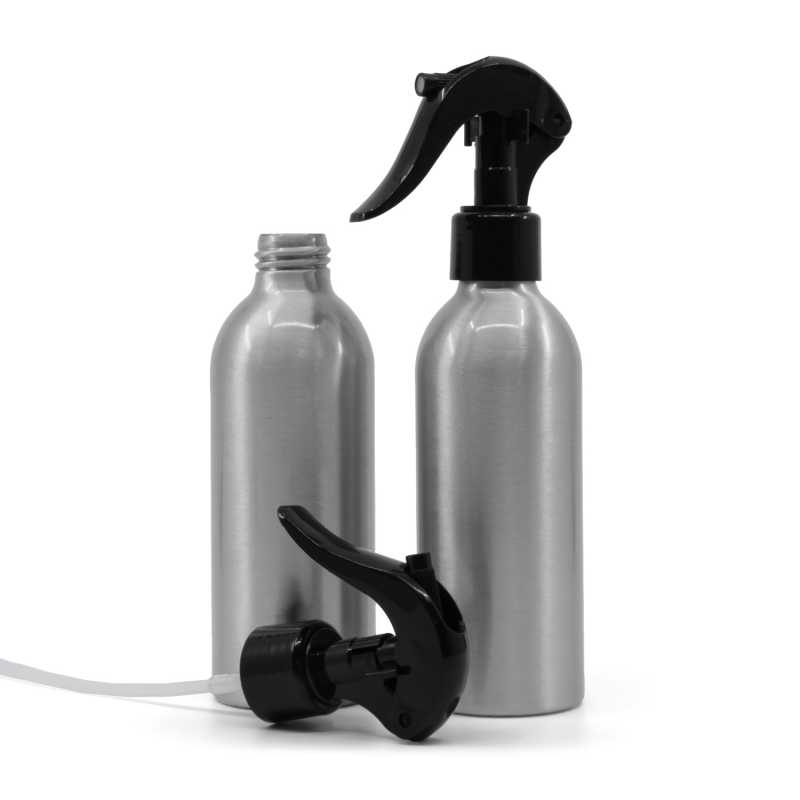 Botella de aluminio, pulverizador de gatillo negro, 200 ml