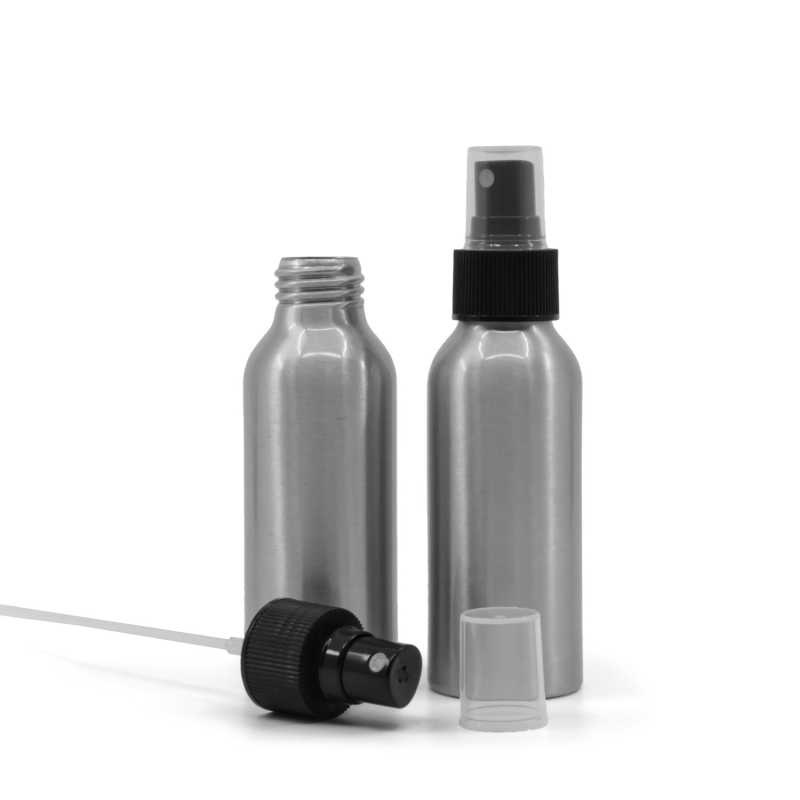 Botella de aluminio, pulverizador negro, 100 ml