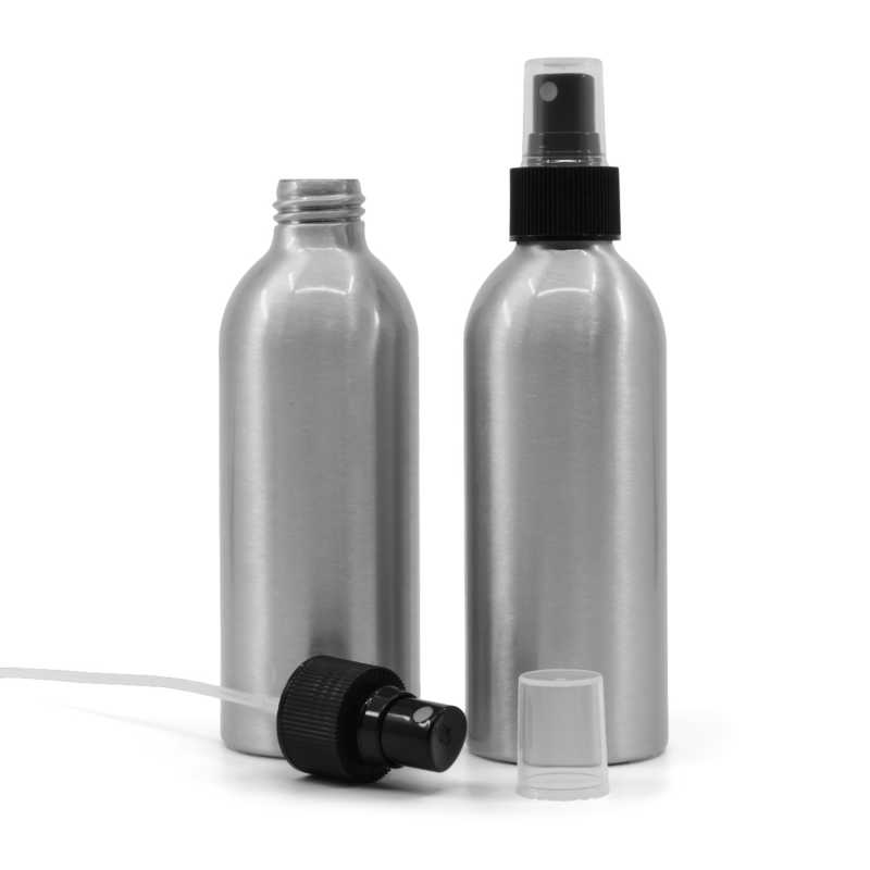 Botella de aluminio, pulverizador negro, 200 ml