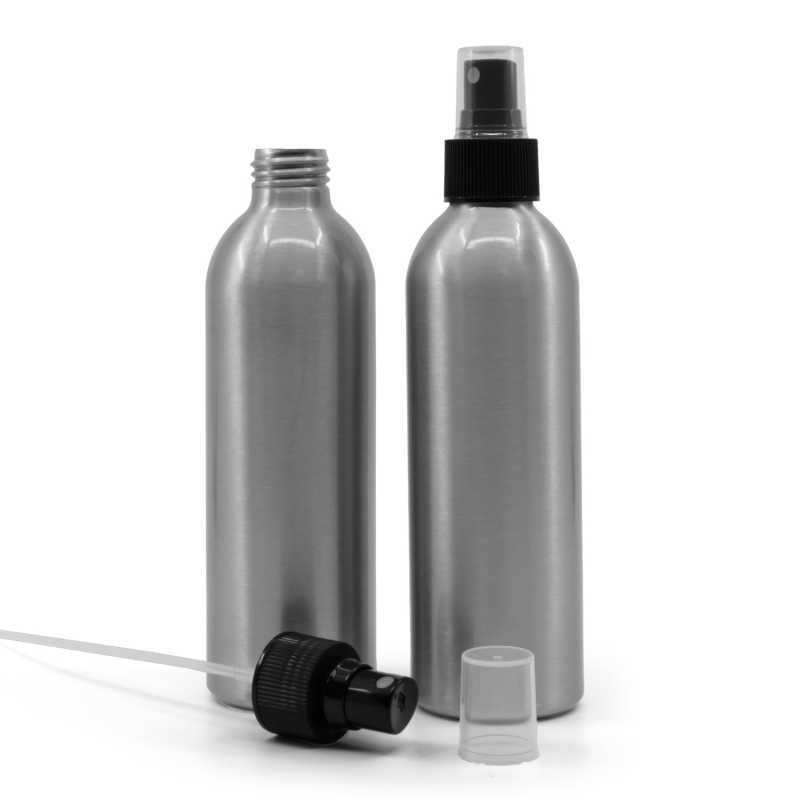 Botella de aluminio, pulverizador negro, 225 ml