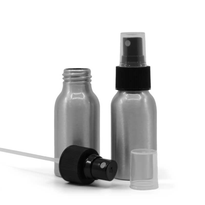 Frasco de aluminio, pulverizador negro, 50 ml