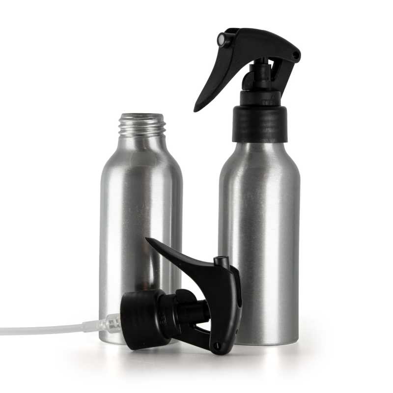 Frasco de aluminio, pulverizador de gatillo negro mate, anillo liso, 100 ml