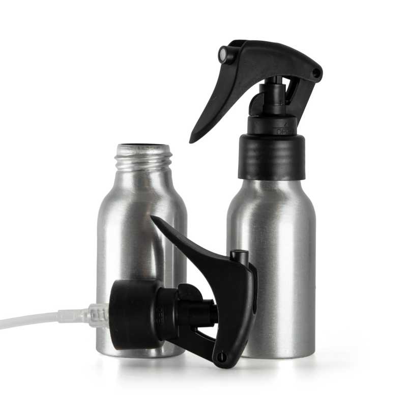 Frasco de aluminio, pulverizador de gatillo negro mate, anillo liso, 50 ml