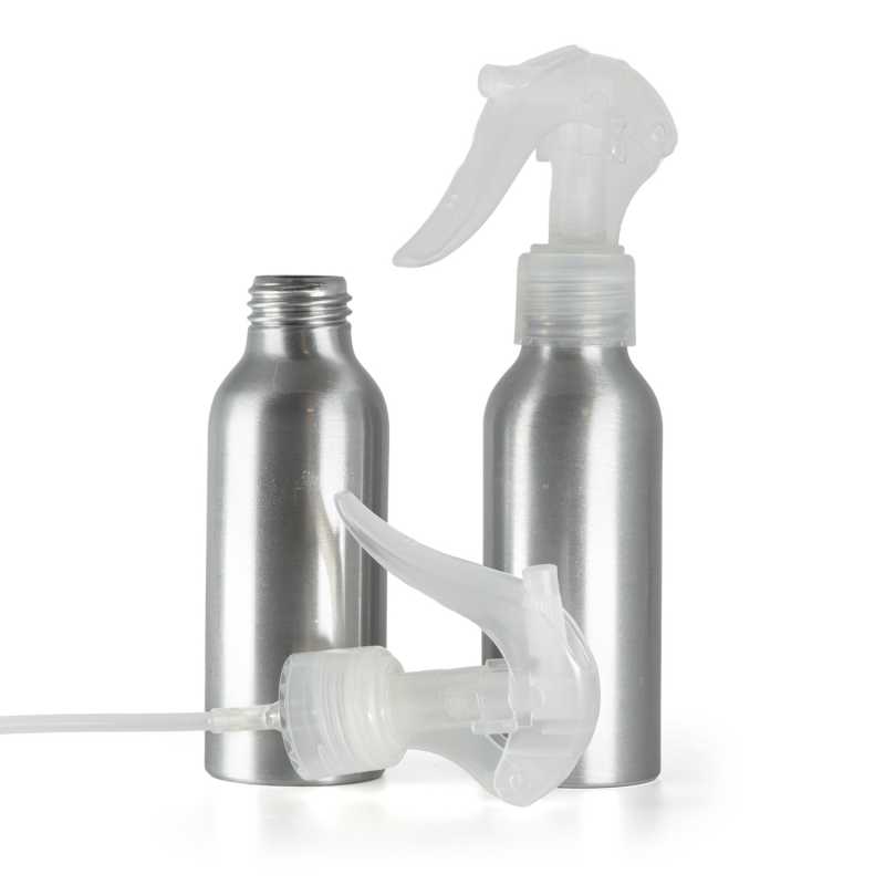 Frasco de aluminio, pulverizador de gatillo transparente, 100 ml