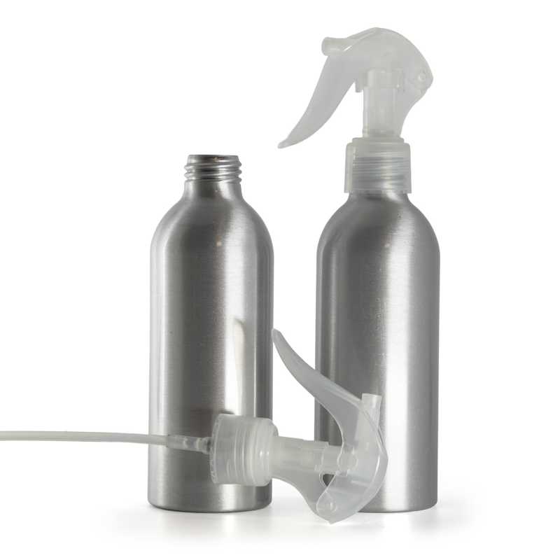 Botella de aluminio, pulverizador de gatillo transparente, 200 ml