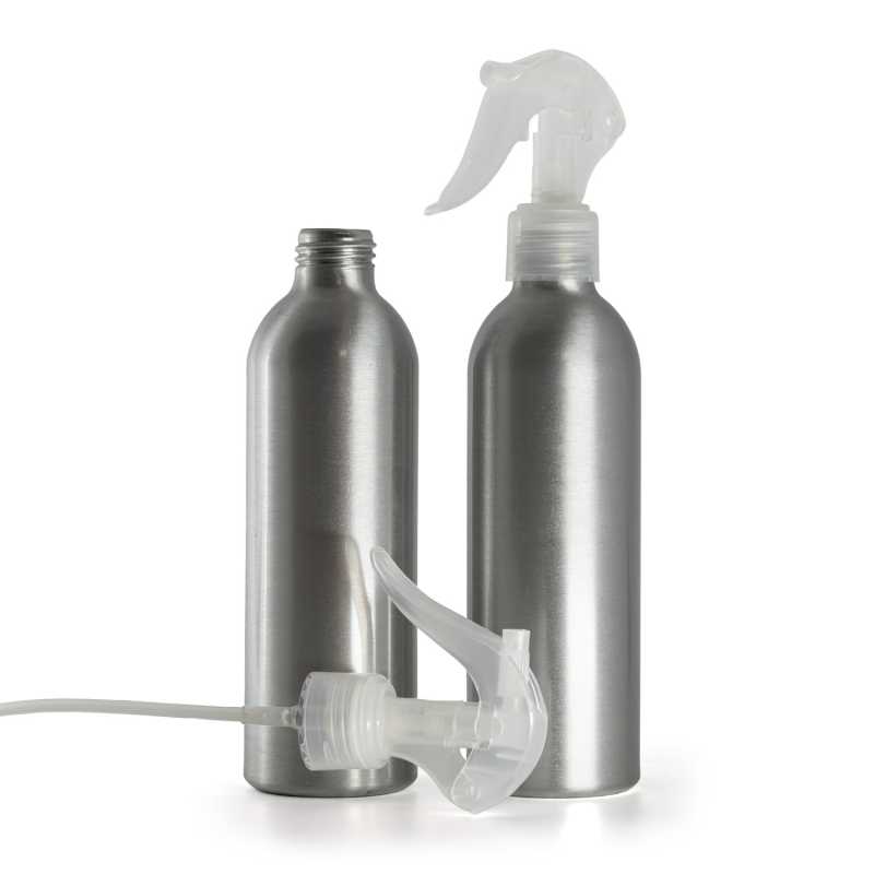 Botella de aluminio, pulverizador de gatillo transparente, 225 ml