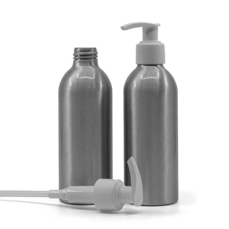 Botella de aluminio, bomba blanca, 200 ml
