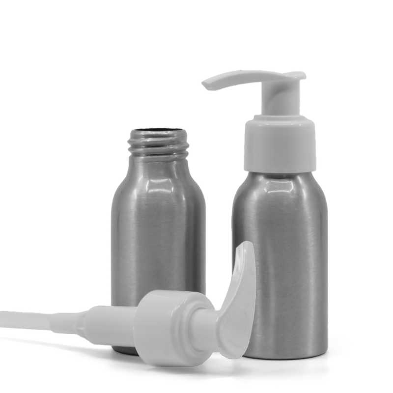 Frasco de aluminio, bomba blanca, 50 ml