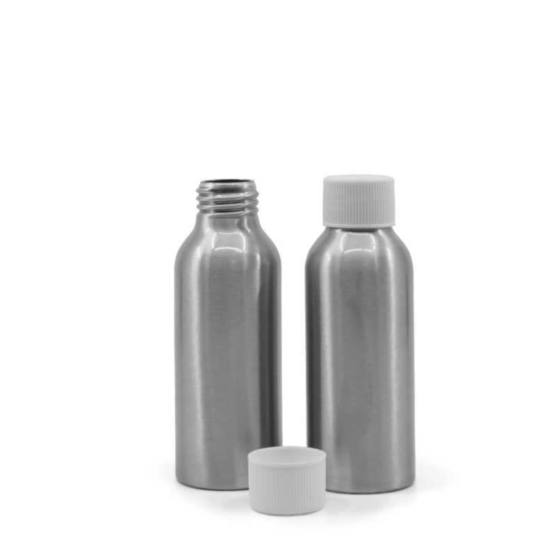 Frasco de aluminio, tapón blanco, 100 ml
