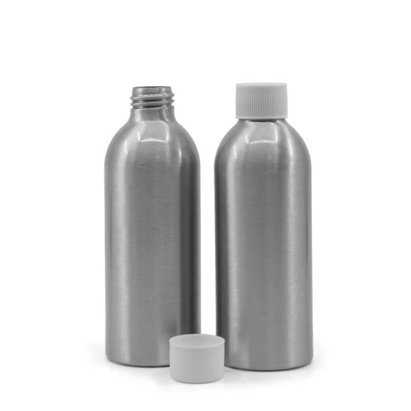 Botella de aluminio, tapón blanco, 200 ml
