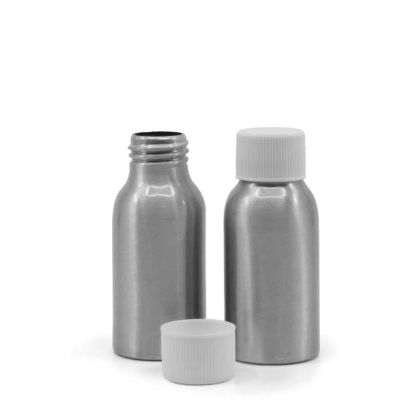 Frasco de aluminio, tapón blanco, 50 ml