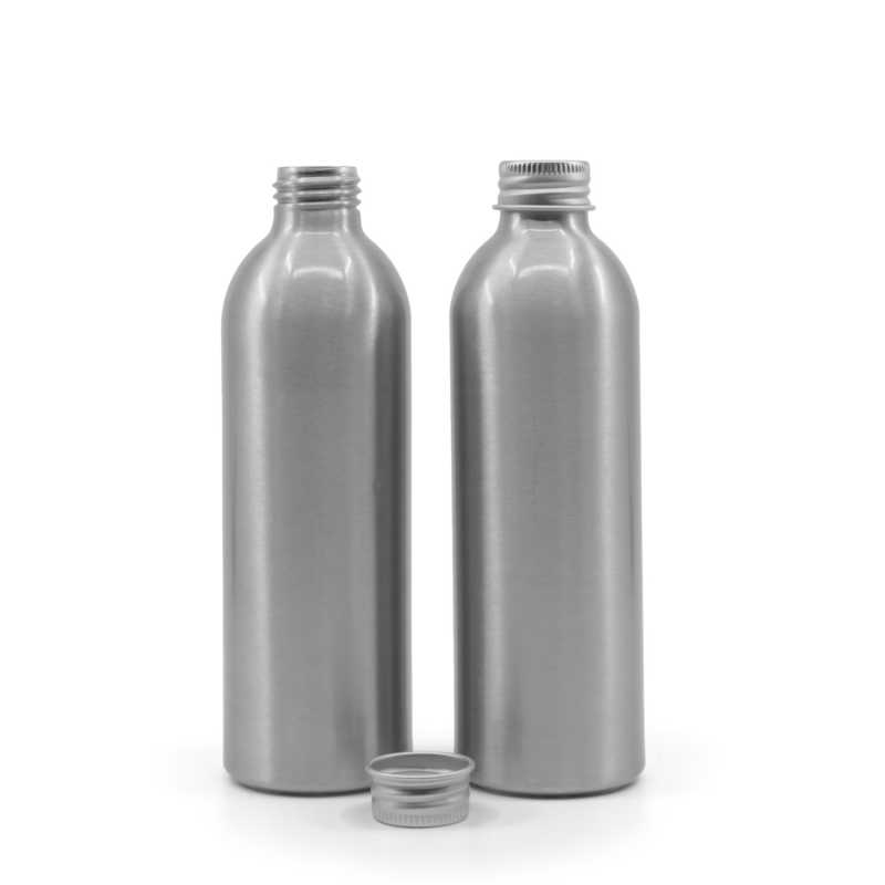 Botella de aluminio, cierre de aluminio plateado, 225 ml