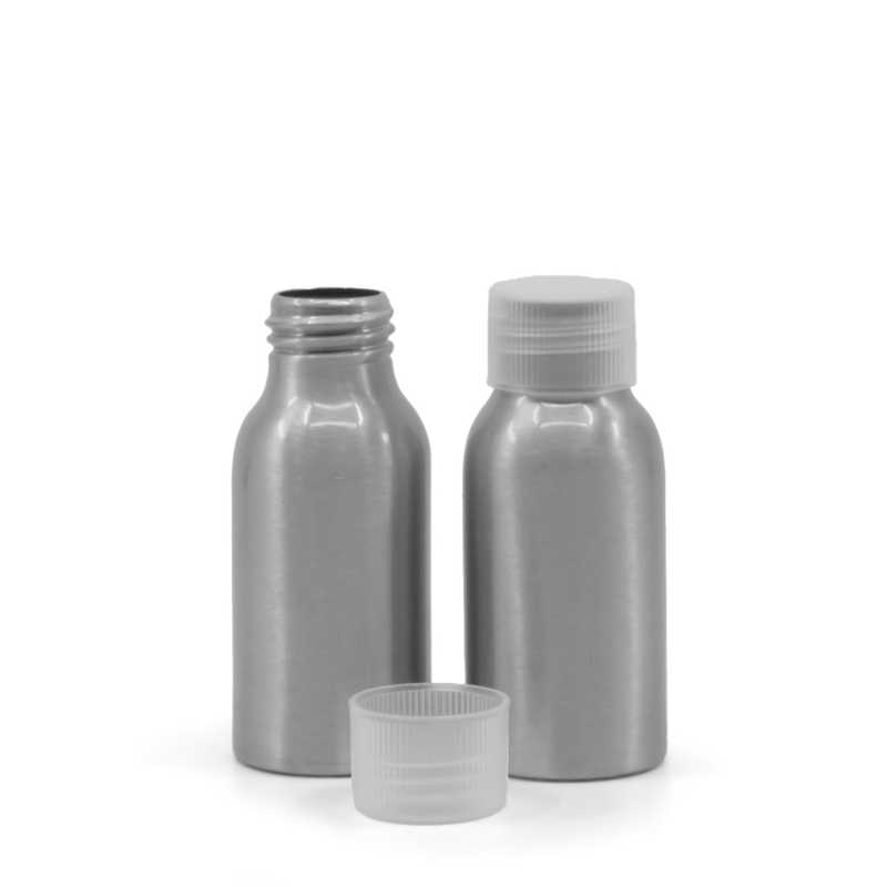 Frasco de aluminio, tapón transparente, 50 ml