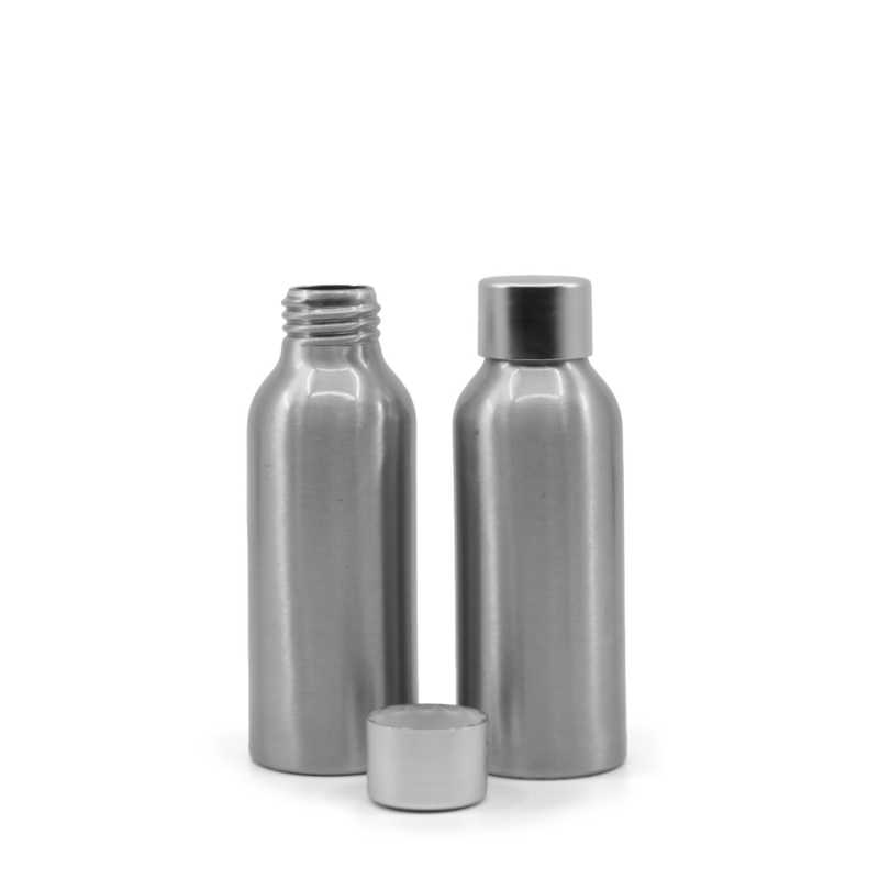 Frasco de aluminio, tapón plateado mate, 100 ml