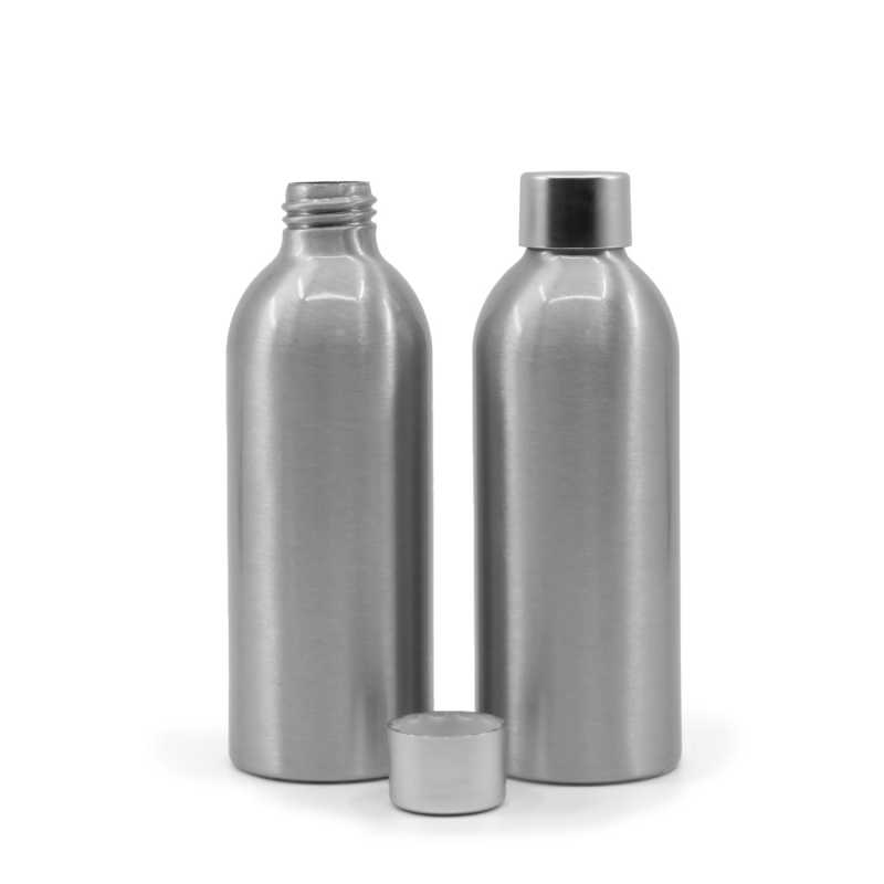 Botella de aluminio, tapón plateado mate, 200 ml