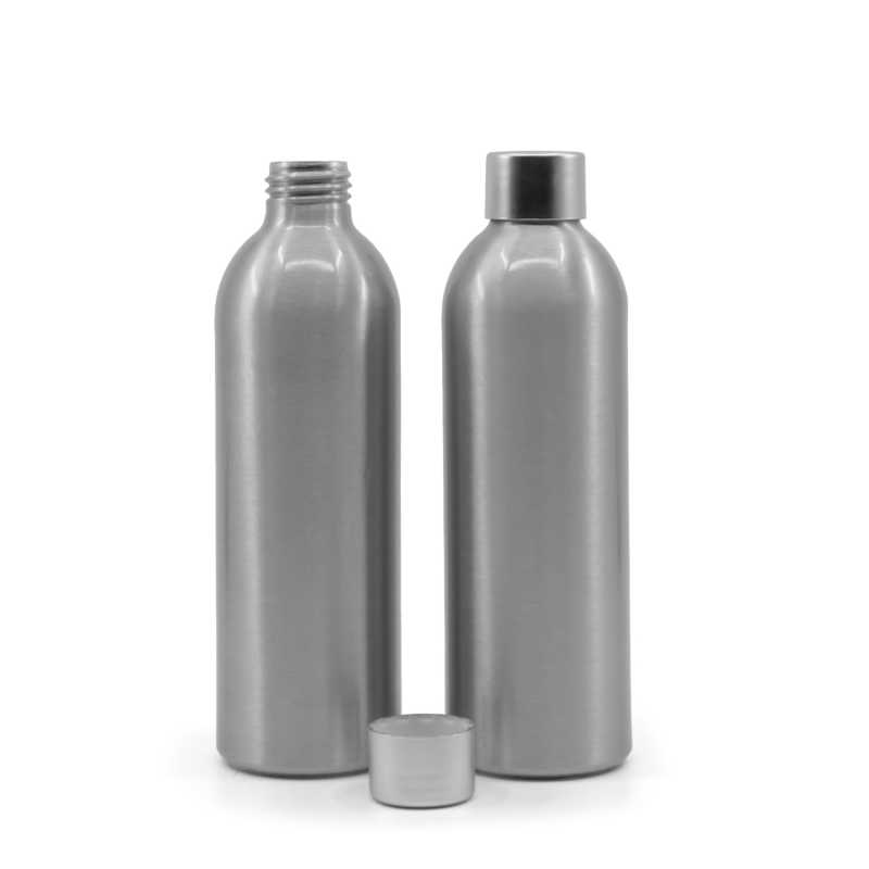 Botella de aluminio, tapón plateado mate, 225 ml