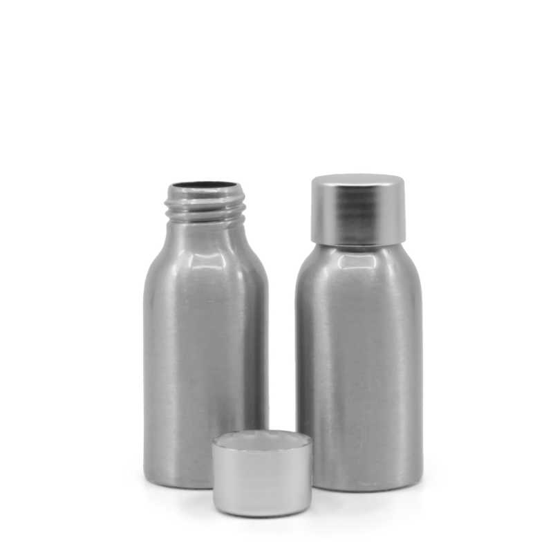 Frasco de aluminio, tapón plateado mate, 50 ml