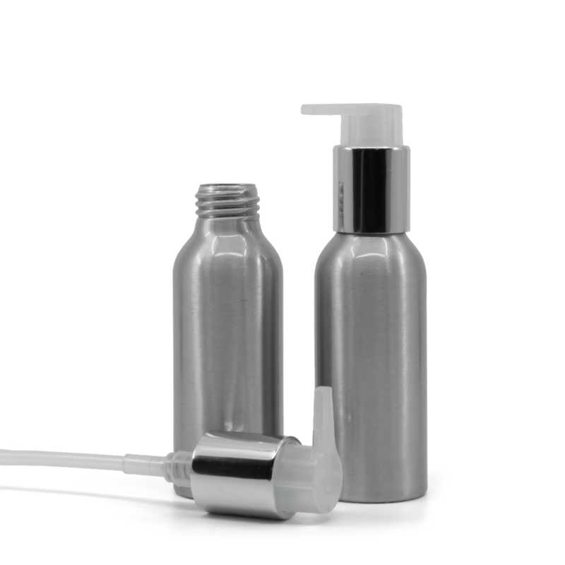 Frasco de aluminio, bomba plateada, 100 ml