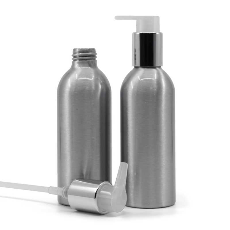 Botella de aluminio, bomba plateada, 200 ml