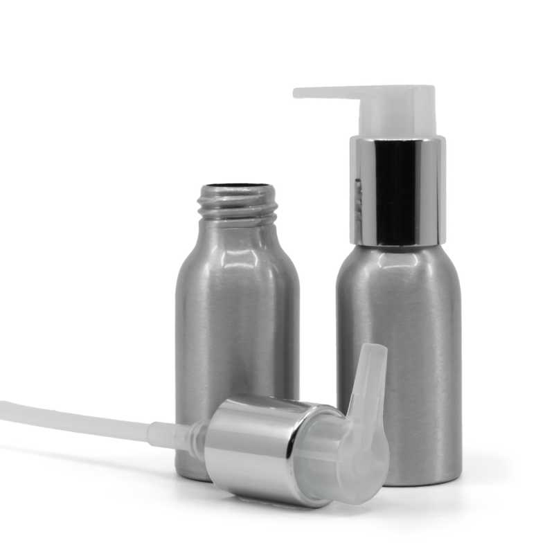 Frasco de aluminio, bomba plateada, 50 ml