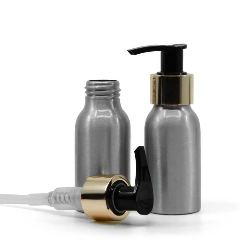 Frasco de aluminio, bomba dorada, 50 ml