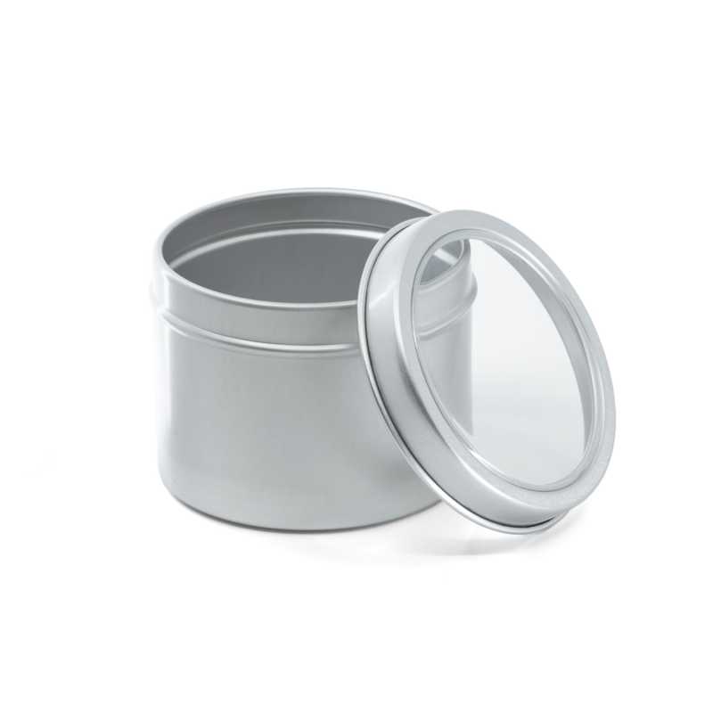 Tarro de aluminio para velas, plateado, 115 ml, tapa transparente