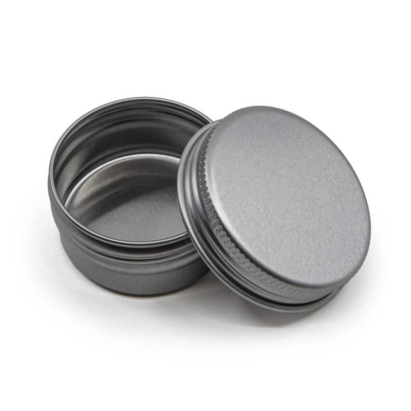 Tarro de aluminio plateado, 15 ml, tapa, 39 mm