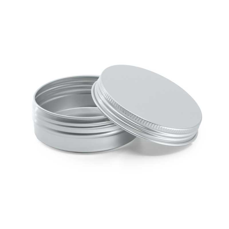 Tarro de aluminio plateado con tapa plateada, 60 ml, 68 mm
