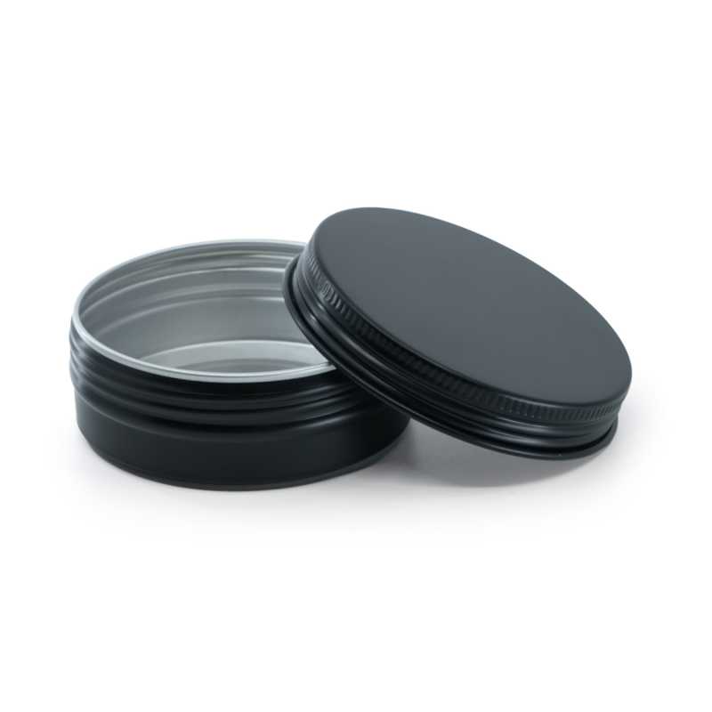Tarro de aluminio negro, 60 ml, tapa, 68 mm