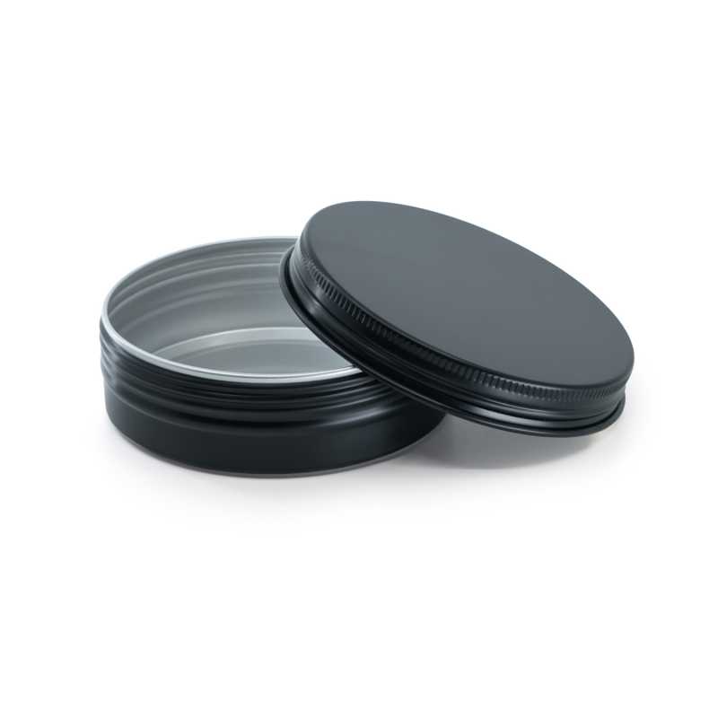 Tarro de aluminio negro, 100 ml, tapa, 82 mm