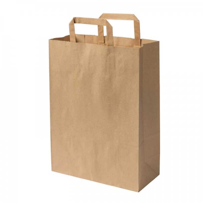 Bolsa de papel marrón con asas planas, 260x100x330 mm